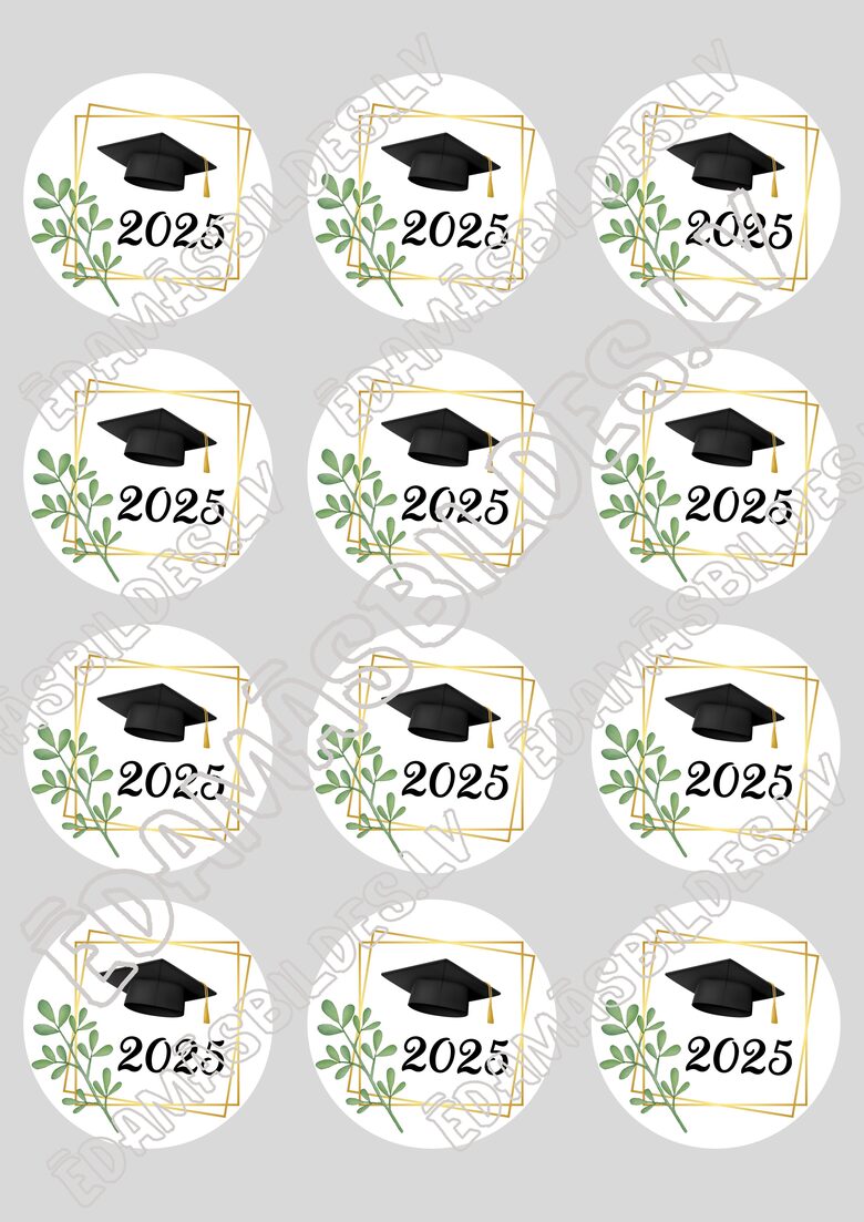 Cukura papīrs ar apdruku " Izlaidums 2025", aplīši 6 cm